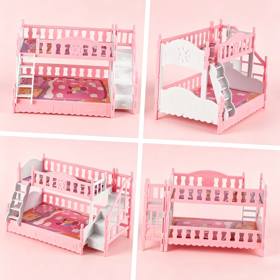 Dollhouse Princess Assembly Bunk Bed Toy with Stairs and Storage Drawers, Role Play Furniture