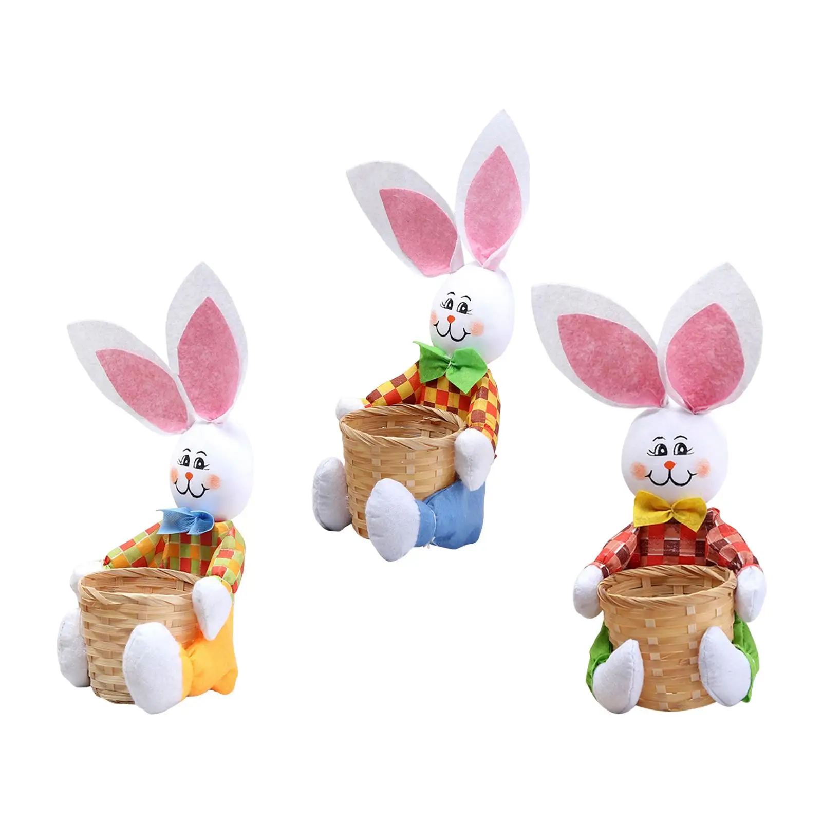 Easter Rabbit Basket Eggs Candy Gift Basket Portable DIY Reusable Crafts Storage Basket for Bedroom Festival Decor