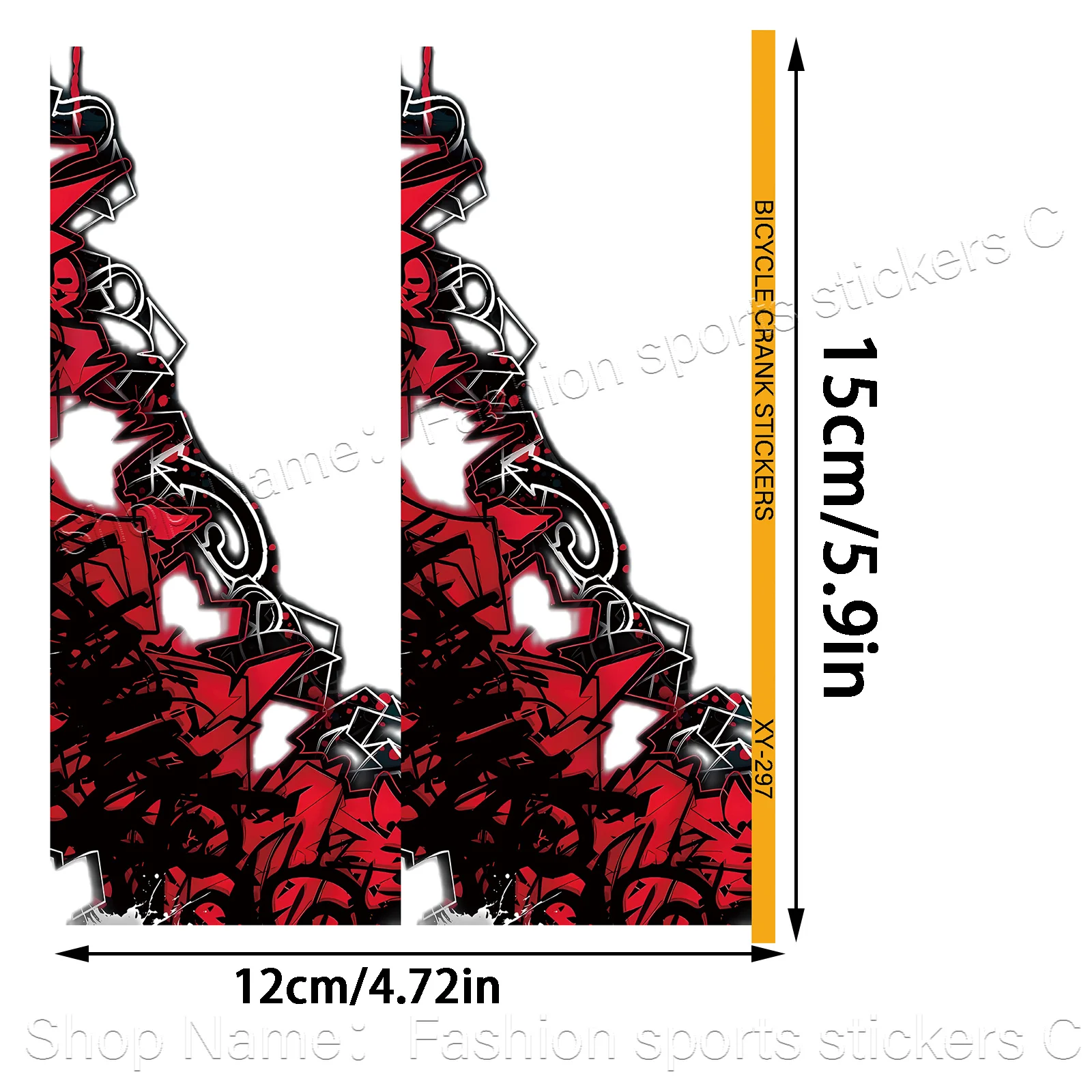 1Pair Red Black Graffiti Bike Crank Stickers, Waterproof Decals for MTB Crank Decor, Holiday Gift