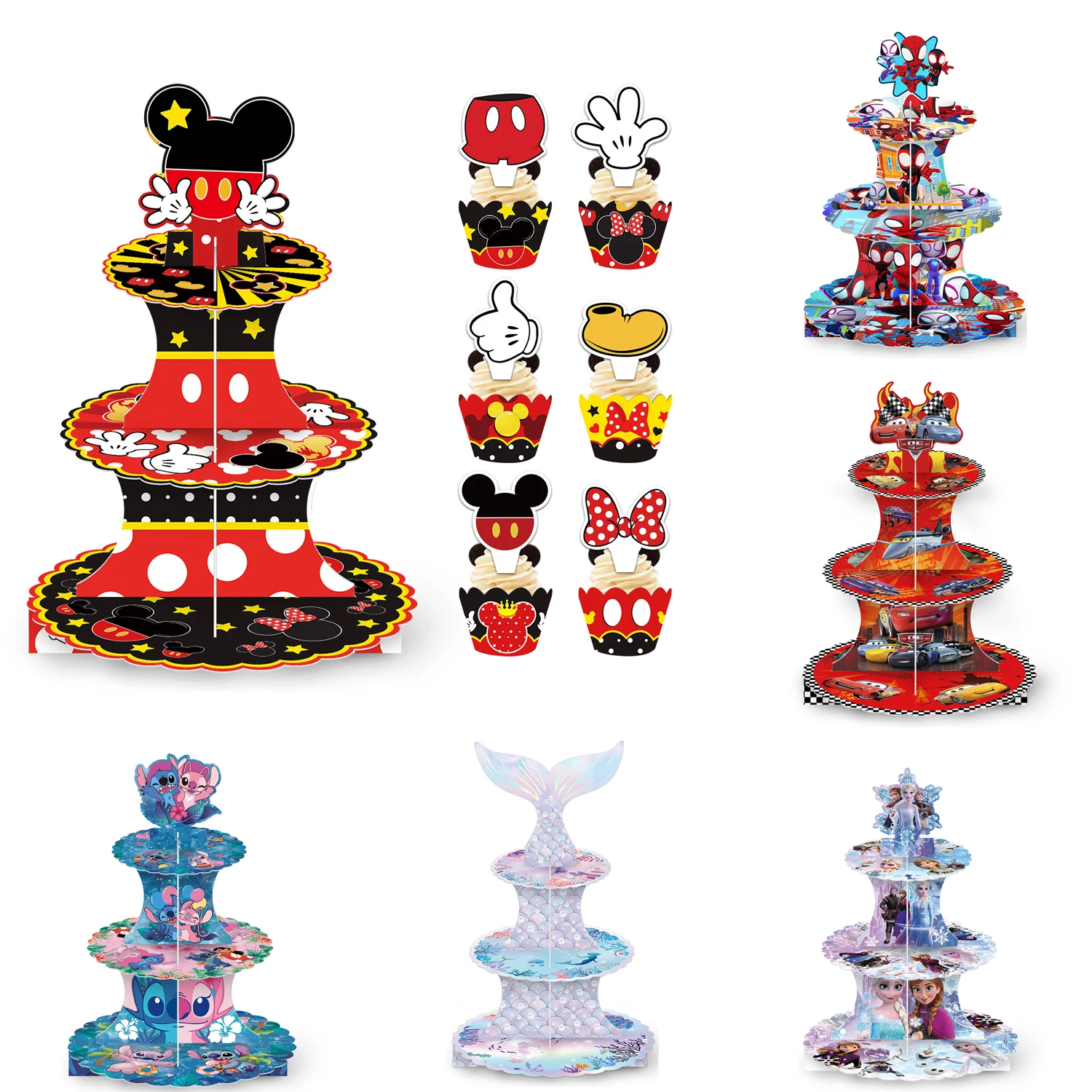 

Disney Frozen birthday party cake rack paper three-layer cake tower princess Mickey car party decoration supplies