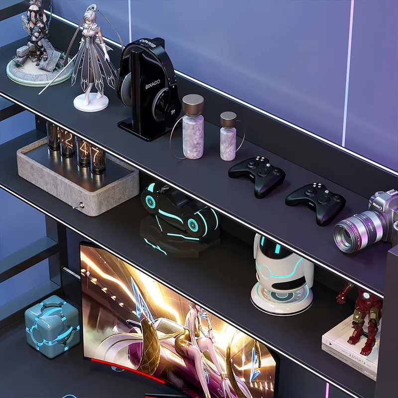 Office desk and chair set e-sports desk home bookshelf two-person gaming and competitive tech-savvy table