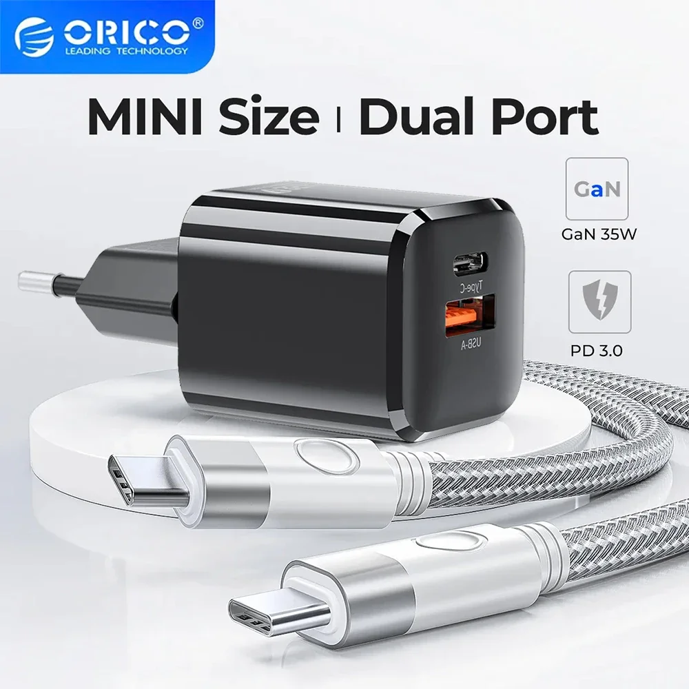 ORICO Type C Charger 35W GaN Charger EU Plug PD3.0 Charger for iPhone Xiaomi Huawei Tablet Laptop Cell Notebook Type C PD Charge