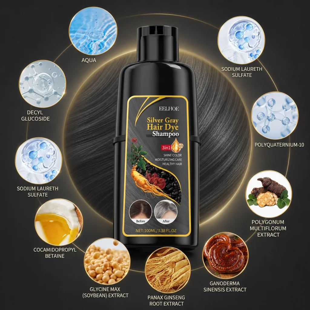 100ml Silvery Grey Hair Coloring Shampoo Natural Herbal Blend Moisturize Strands Clean Scalp Balance Oil Gentle Dye Treatment