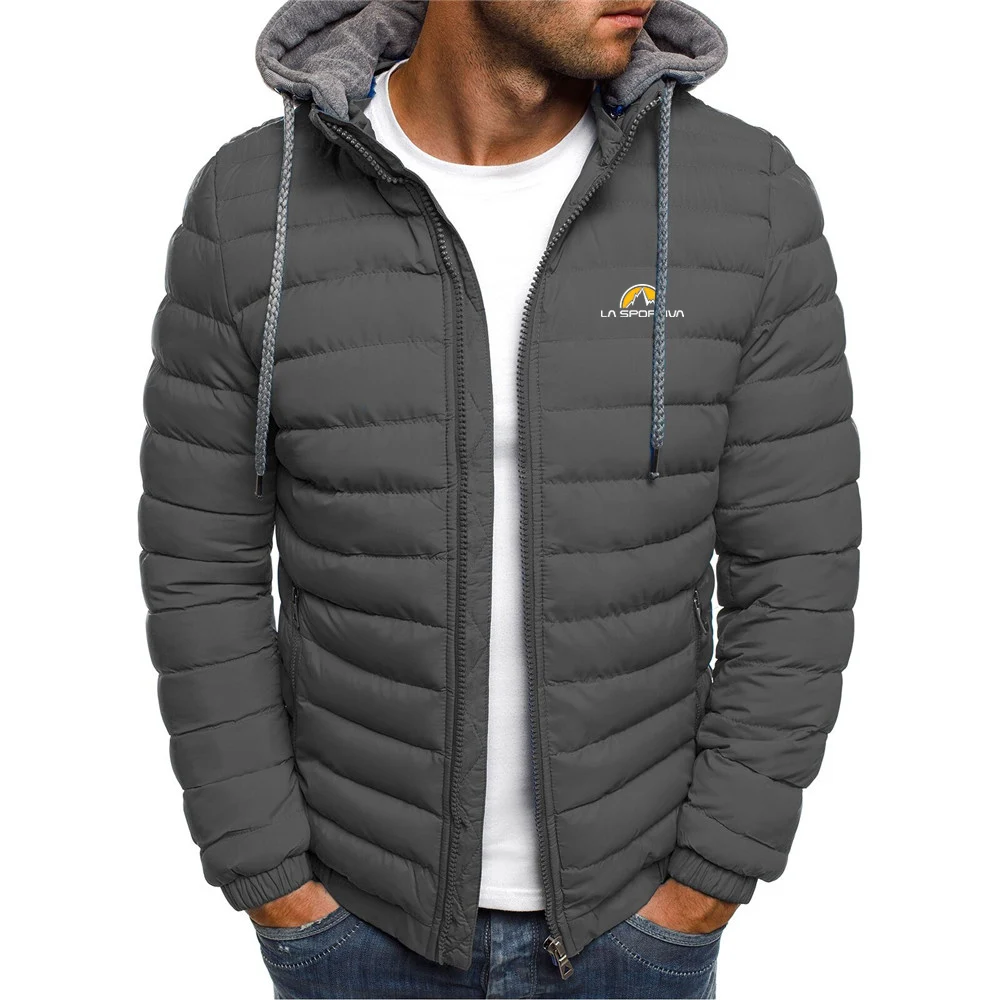 Chaqueta acolchada con capucha para hombre abrigo estampado de logotipo La Sportiva Color sólido cómodo, cálido e informa