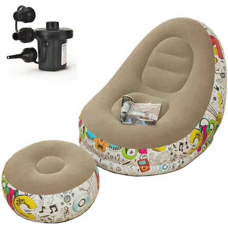 Manufacturer Supplies Modern Design Adult Sofa Bean Bag Foldable Inflatable Flocking Graffiti Sand Footrest Leisure Sofa