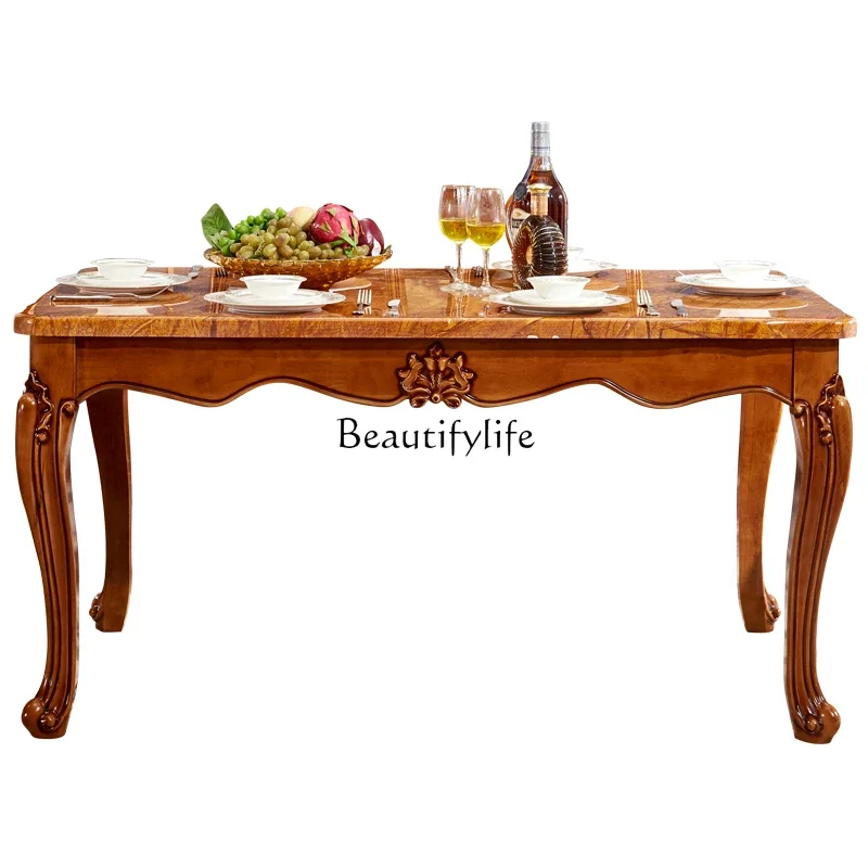 European dining table, American all solid wood antique 1.2m marble oval dining table