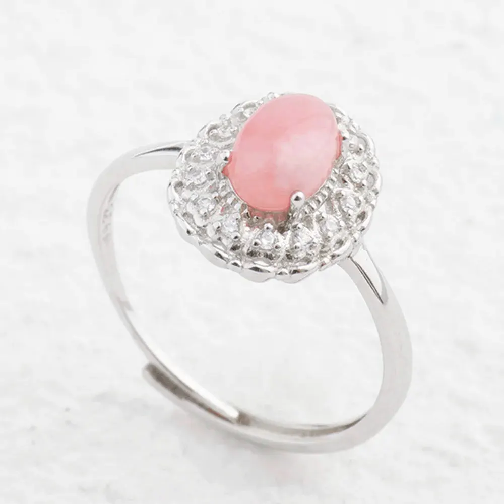 

925 sterling silver ring for women, with natural rhodochrosite pink gemstones, elegant and romantic wedding party jewelry gift