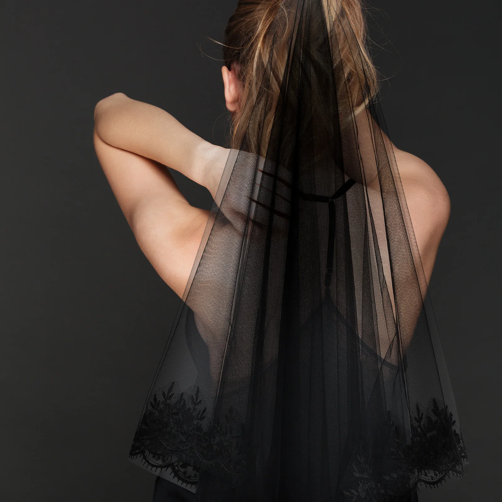 

Halloween Black Lace Veil for Women Gothic Bridal Headwear Double Layer Design Costume Party Wedding Accessory