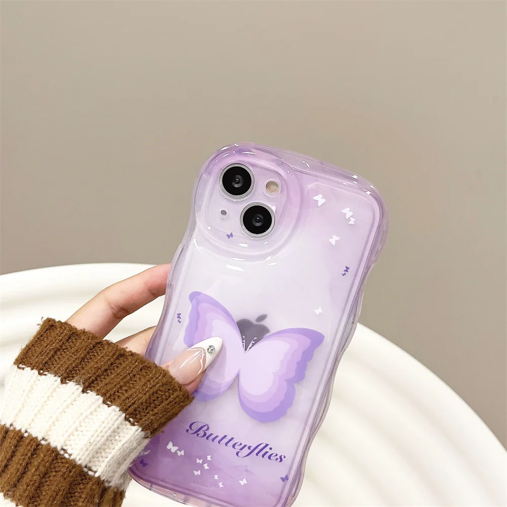 USLION Butterfly Pattern Curly Wavy Border Phone Case For iPhone 14 13 12 11 Pro Max 11promax Clear Soft TPU Shockproof Cover