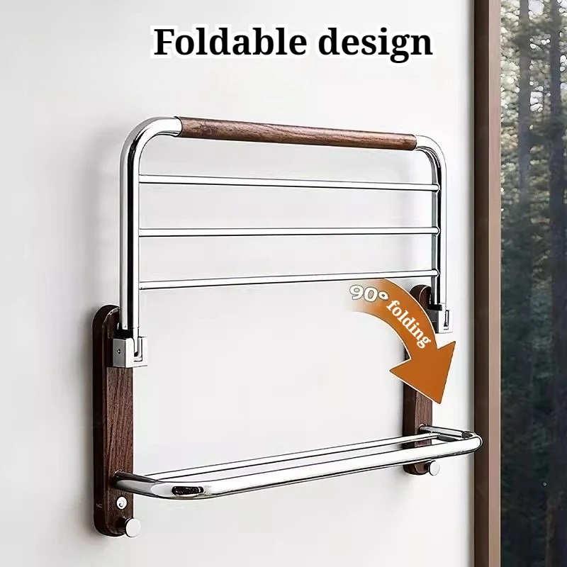 Wall Mounted Bathroom Towel Rack Stainless Steel Foldable Smooth Large Capacity Bath Towel Storage Rack Durable Bathroom Fixture