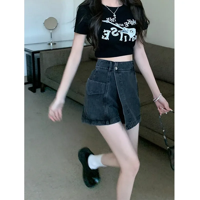 Women Denim Skirt Pants 2023 New Summer Jeans Shorts Women Casual High Waist Button Loose Blue Skirt Pants Y2K Korean Streetwear