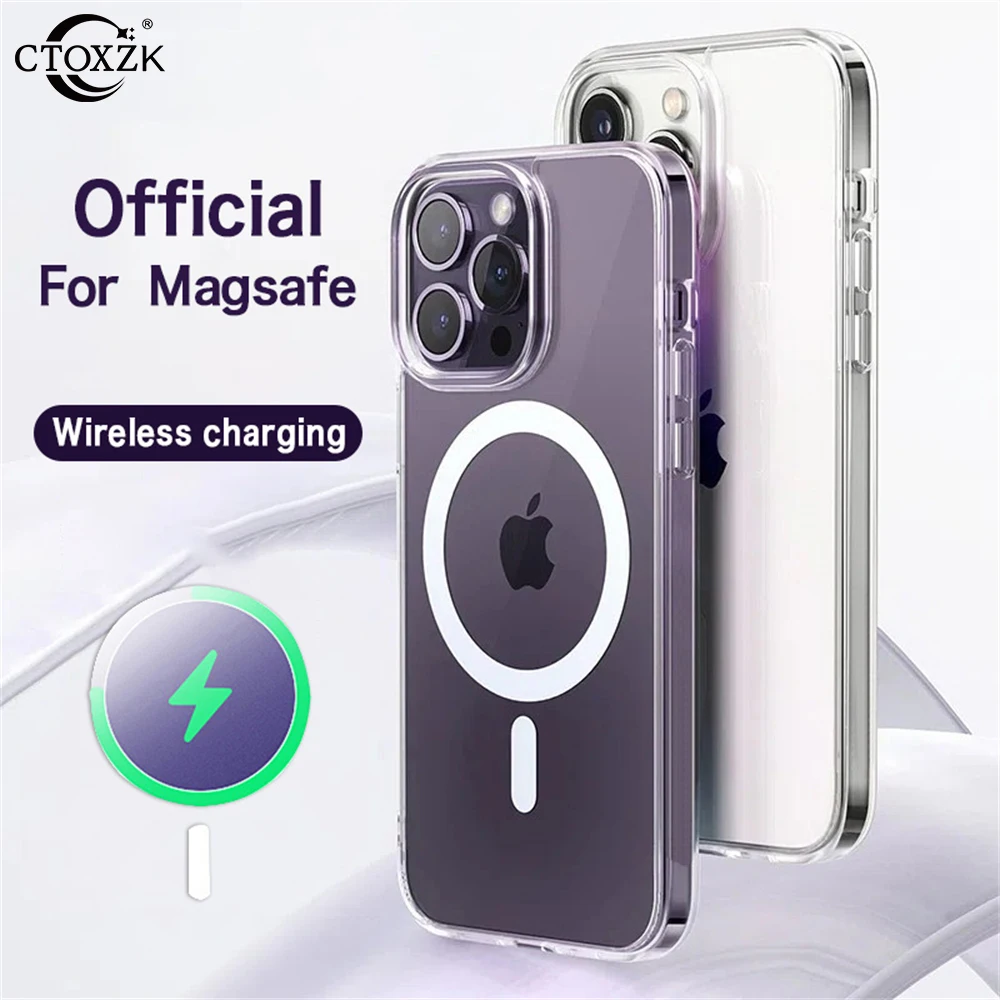 Funda de carga inalámbrica magnética transparente Magsafe a prueba de golpes para iPhone 17 Air 16 15 14 Plus 13 12 11 Pro Max Mini X Xs XR