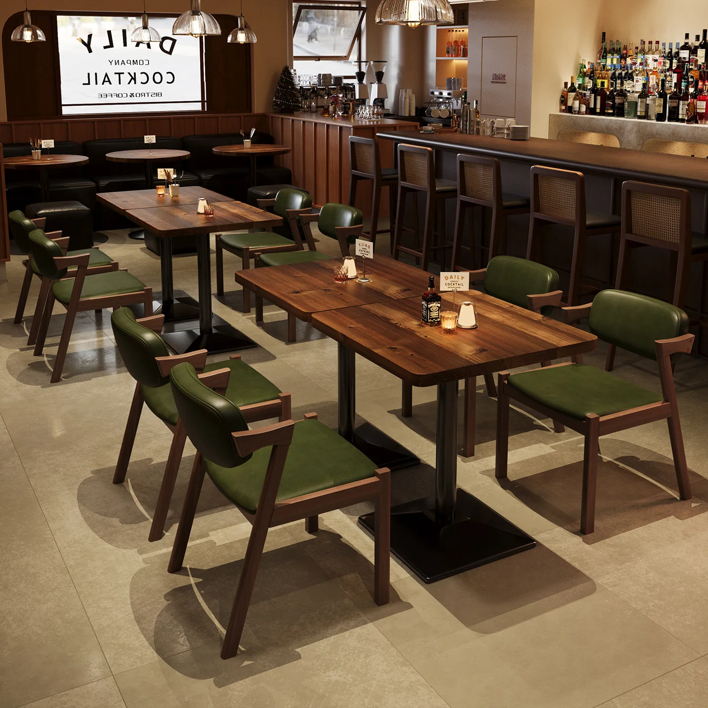 アメリカンレトロスタイルバー クリアバーダイニングテーブル＆チェアセット 商業用 インターネットセレブ ビストロブース ソファ コーヒーショップ