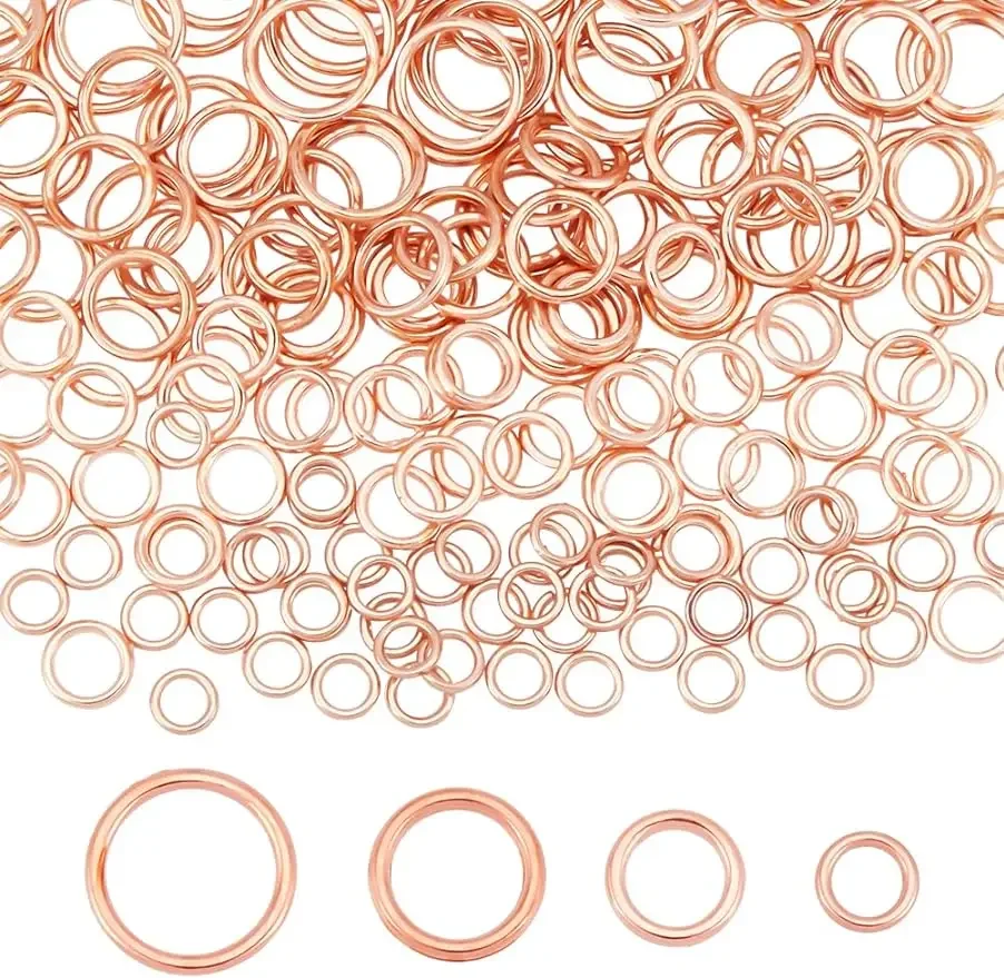 200pcs Closed Jump Rings 4Sizes Brass Jump Rings Rose Gold Closed O Rings 16~18 Gauge O Ring Connectors for Jewelry Making