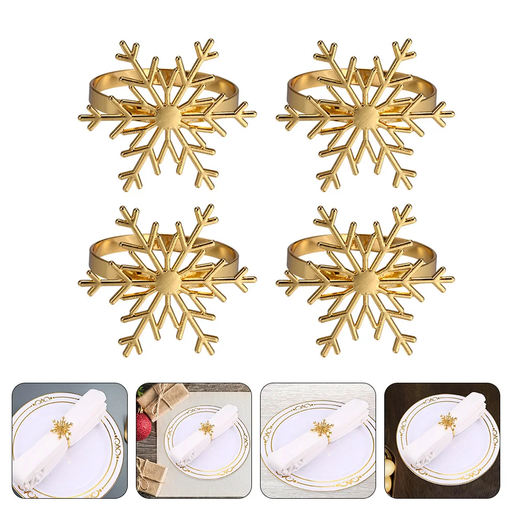 

4Pcs Golden Christmas Napkin Buckles Premium Alloy Xmas Party Table Accessories Christmas Napkin Buckle Xmas Dining Table Decor