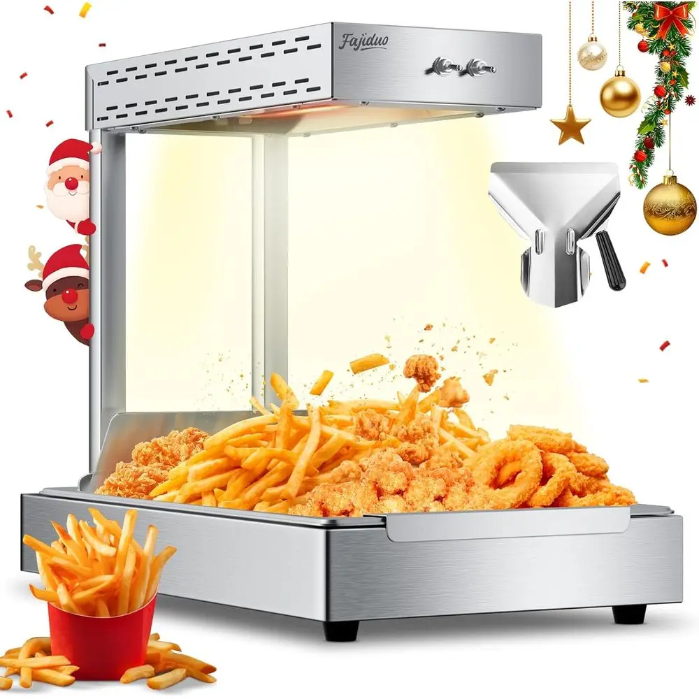 

750W Electric Stainless Steel Warming Light Dump Station, 5.5QT Commercial Food Heating Lamp, Countertop Fries Food Warmer for P