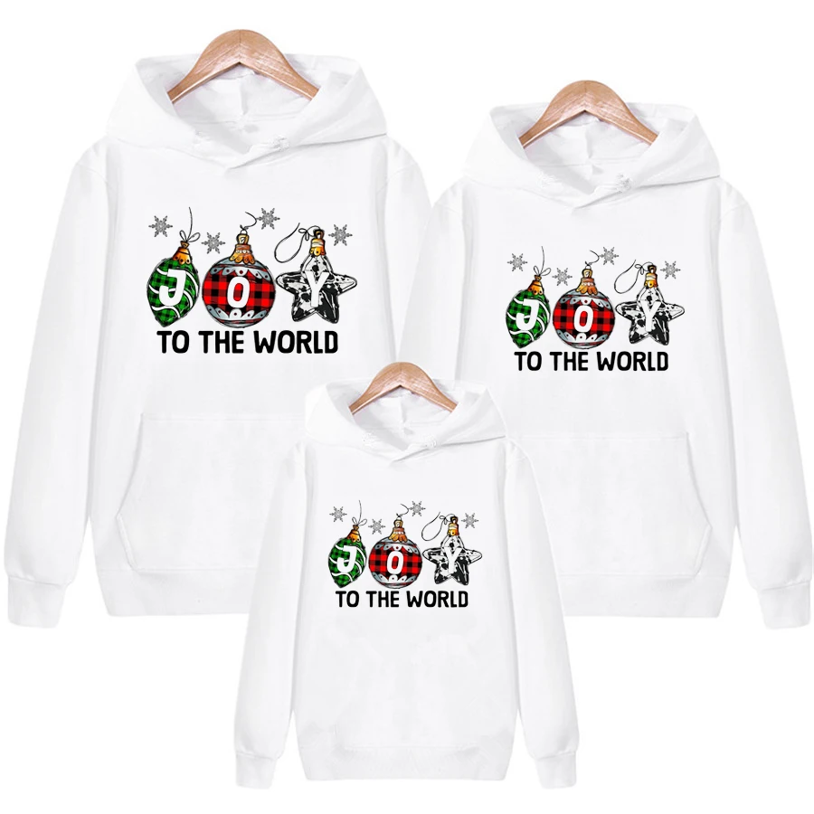 

Lovely Family Matching Jacket White Set Autumn Winter Top Joy To The World Christmas Hoodies Sweatshirts Xmas Gift Family Outfit