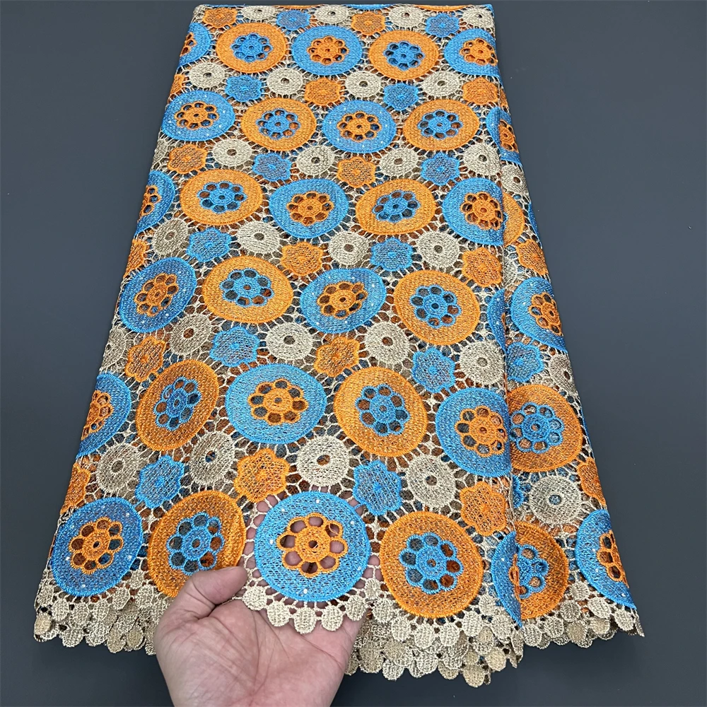 

African Nigerian High-Quality Embroidery Tulle Lace Fabric Sequins Water Soluble 5 Yards for Wedding Party Dresses PS0063 2026