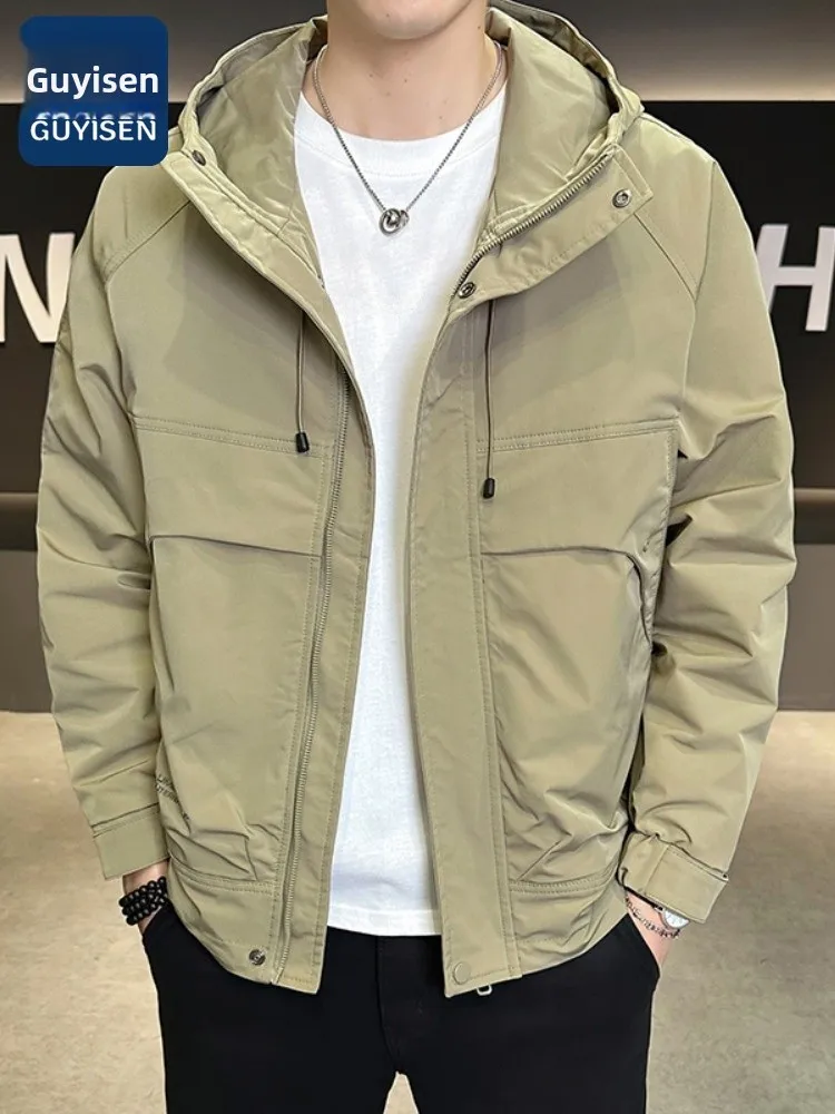 

Paul Men's Spring Autumn Loose Faion Outdoor Workwear Jaet Hooded Casual Sle Polyester Fiber Windproof Zipper Closure Coat