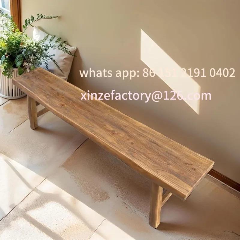 Banco estrecho de madera maciza personalizable para entrada, banco rústico para recibidor, bancos delgados de olmo para comedor, para sala de estar estilo granja