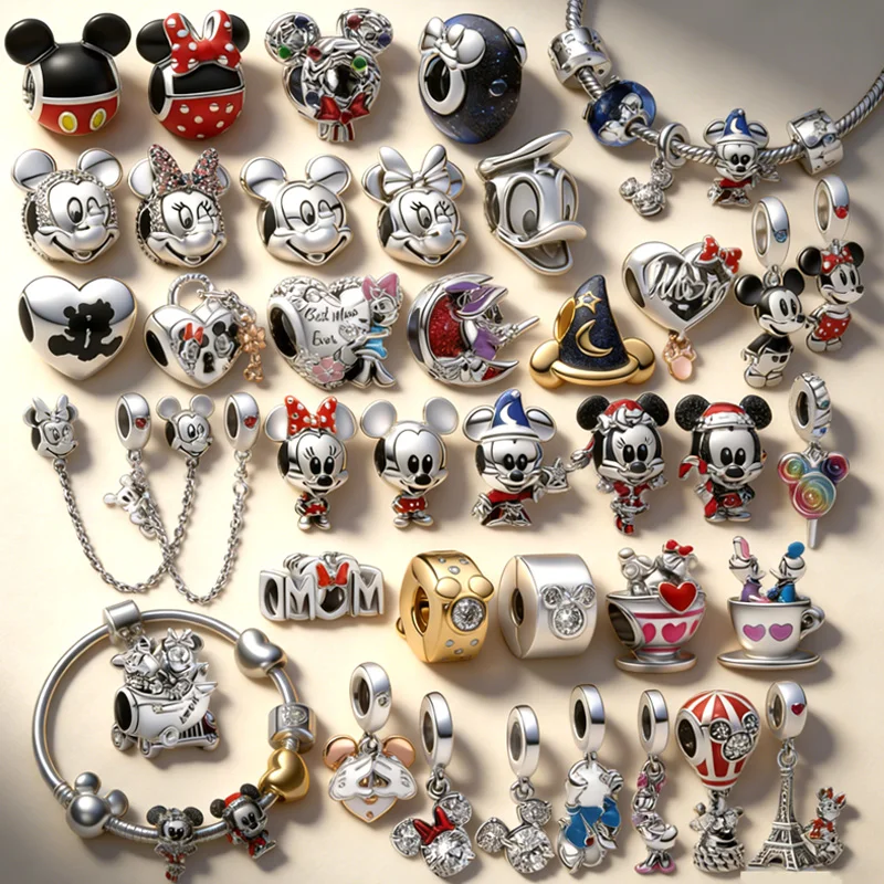 

Новые бусины-шармы Микки и Минни 2026 года, подходят для оригинальных серебряных браслетов-змейок и ожерелий, бусины для самостоятельного изготовления украшений, подарок для женщин
