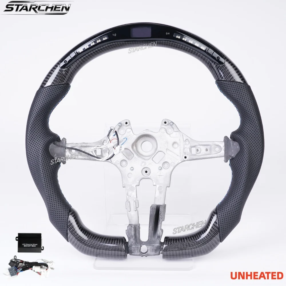 LED Smart Carbon Fiber Steering Wheel for BMW 2014-2019 M2 M3 M4 F20 F21 F22 F23 F45 F30 F31 F35 F32 F33 F36 X1 X2 X3 X4 X5 X6 GT F34 with Paddle Holes (Non-heated)