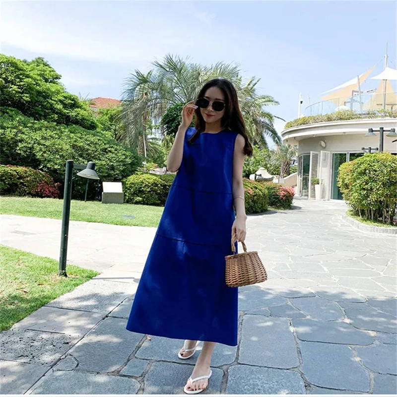 

Women Summer Tank Dress Vintage Sleeveless A-line Maxi Dress Female Candy Color Party Dress Vestidos elegantes para mujer