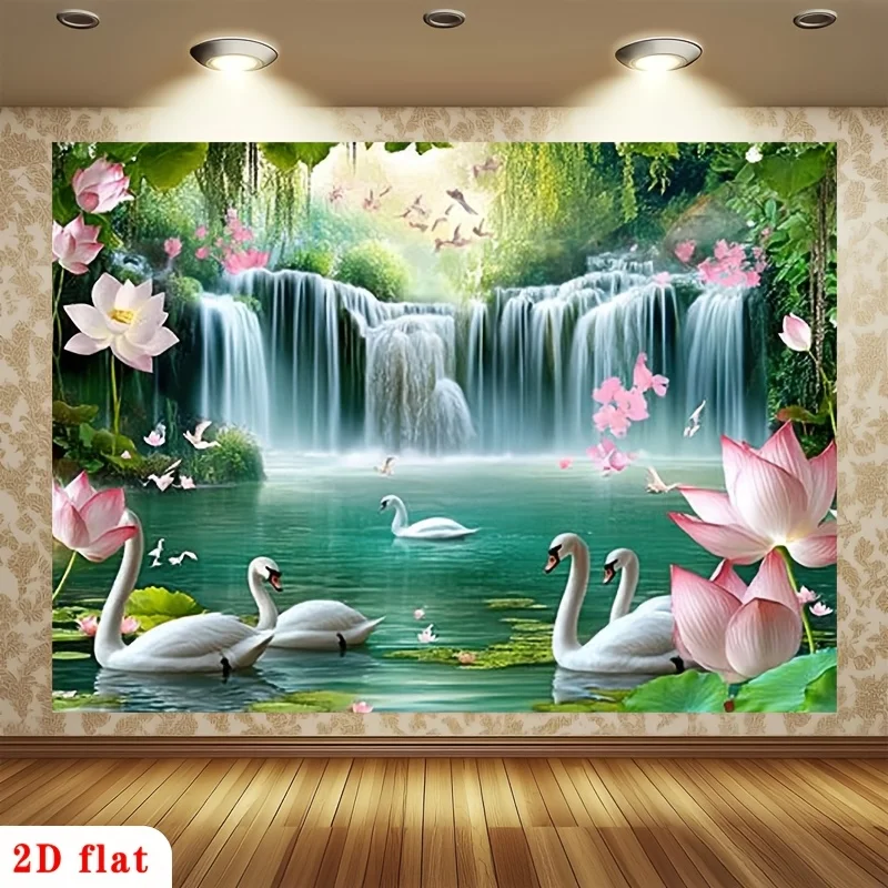 Aesthetic Waterfall Garden Mural Backdrop Wallpaper Photo Booth Wall Decoration Luxury SwanLotus Tropical NatureParty Background