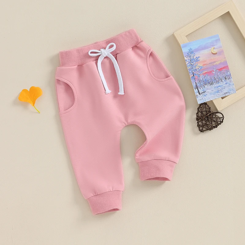 2023-10-05 Lioraitiin 0-3Y Baby Girls Pants Solid Color Elastic Waist Soft Toddler Trousers Spring Fall Casual Sweatpants Jogger