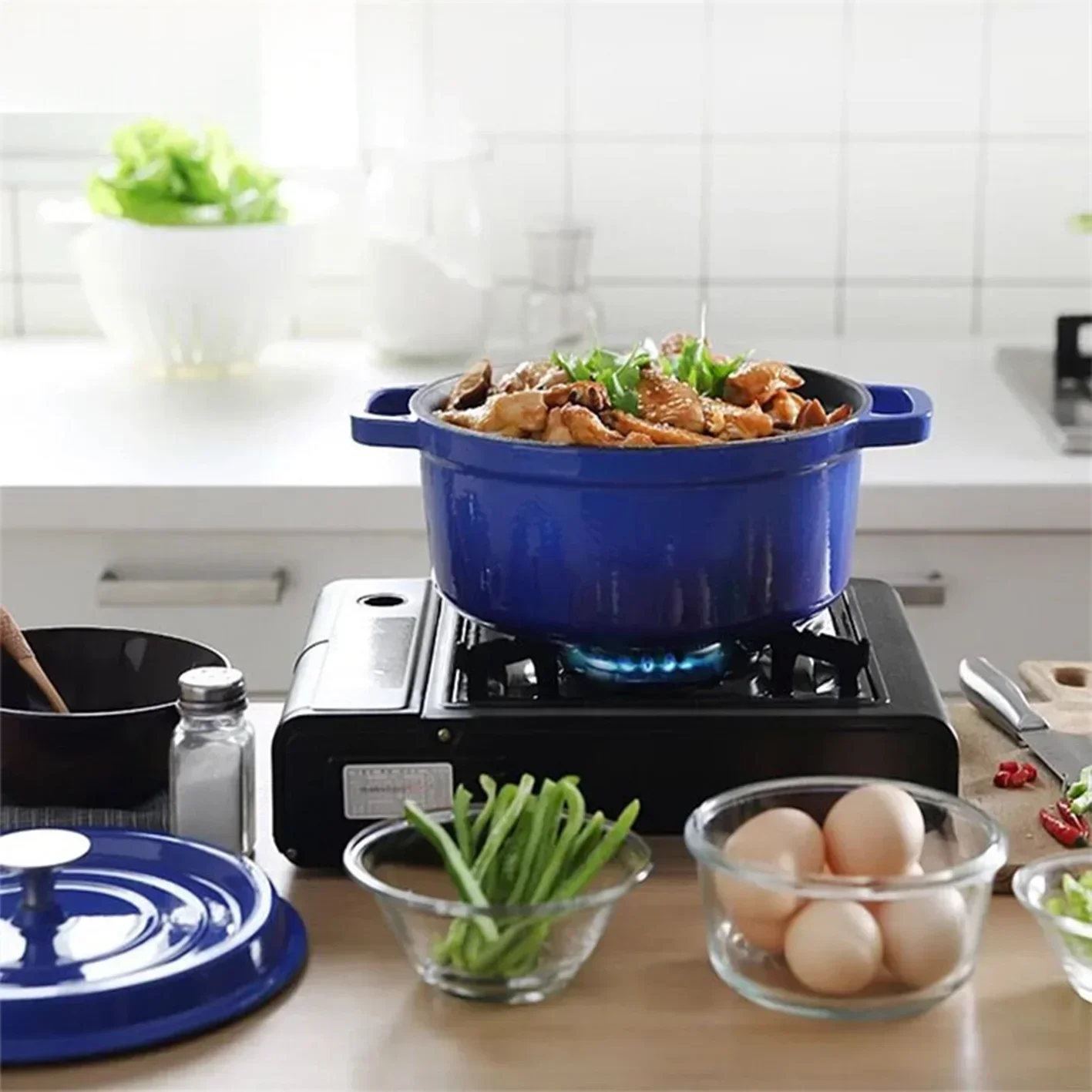 

Premium green Cast iron enamel pot soup double ear cast iron soup pot non-coating non-stick multi-purpose Household wok cooking