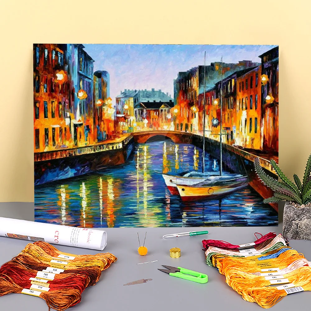 Evening River St. Petersburg Printed Canvas 11CT Cross-Stitch Embroidery Complete Kit DMC Threads Needlework      Different