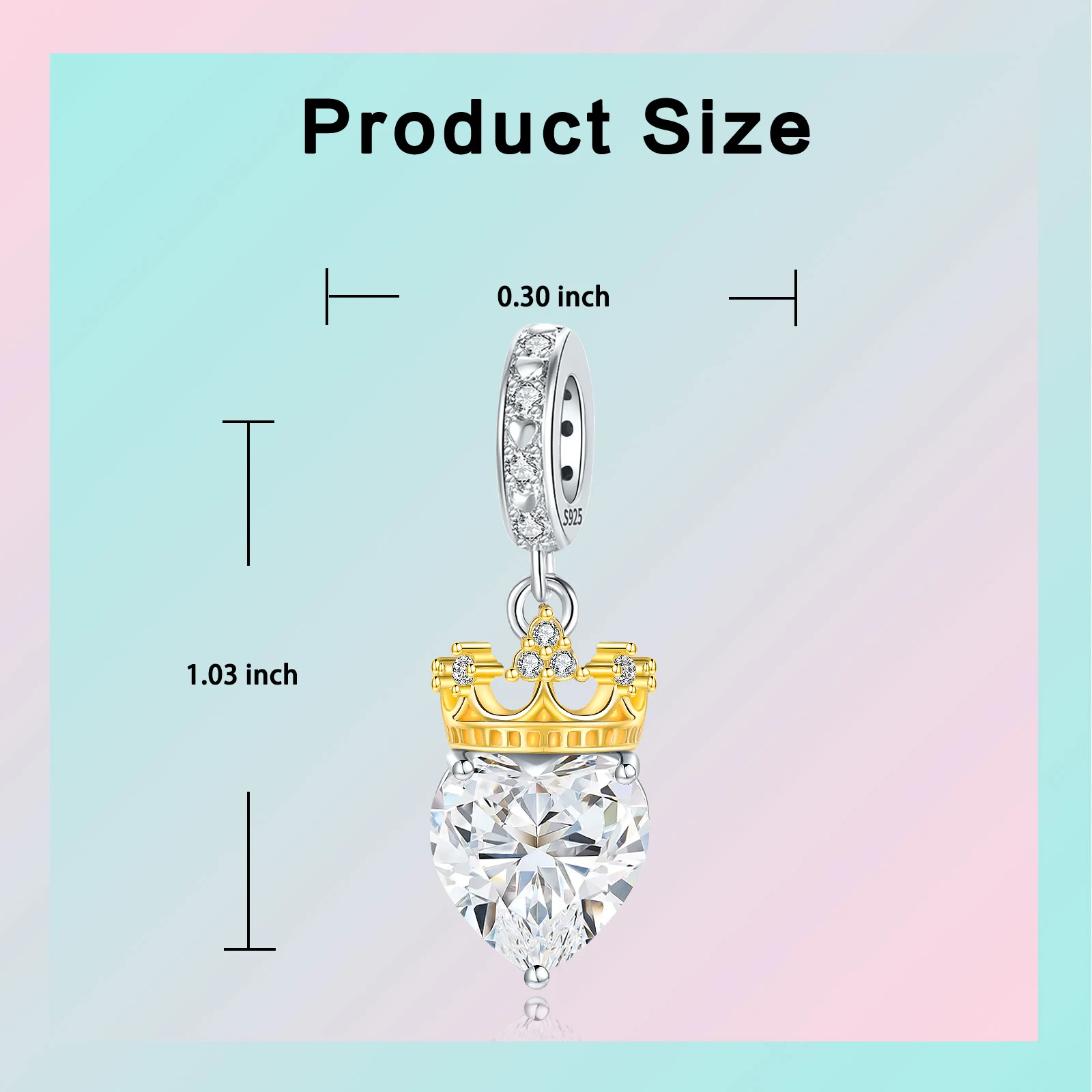 925 Sterling Silver Two Tone Crown Heart Dangle Charm Large Pear Shaped CZ Crystal Bead Fit Women Bracelet Princess Jewelry Gift