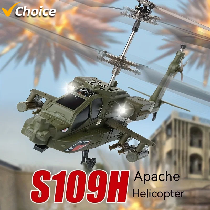 

S109H Apache RC Helicopter 3.5CH Tough Balance Bar Indoor Flight Horizontal Fixed Altitude Simulation Combat Model RC Drone