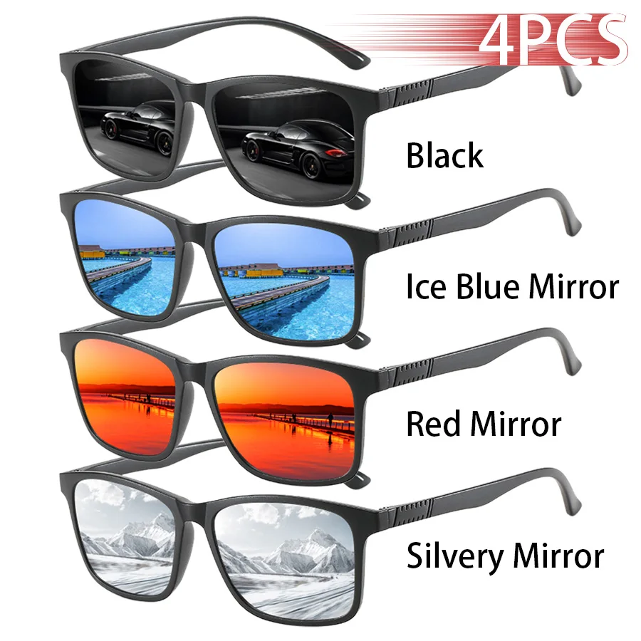 4er-Set Modische Vintage Karierte Quadratische Sonnenbrillen für Herren und Damen Angeln Fahren Luxus Marken Designer Sonnenbrillen Retro Eyewear – Detail 4