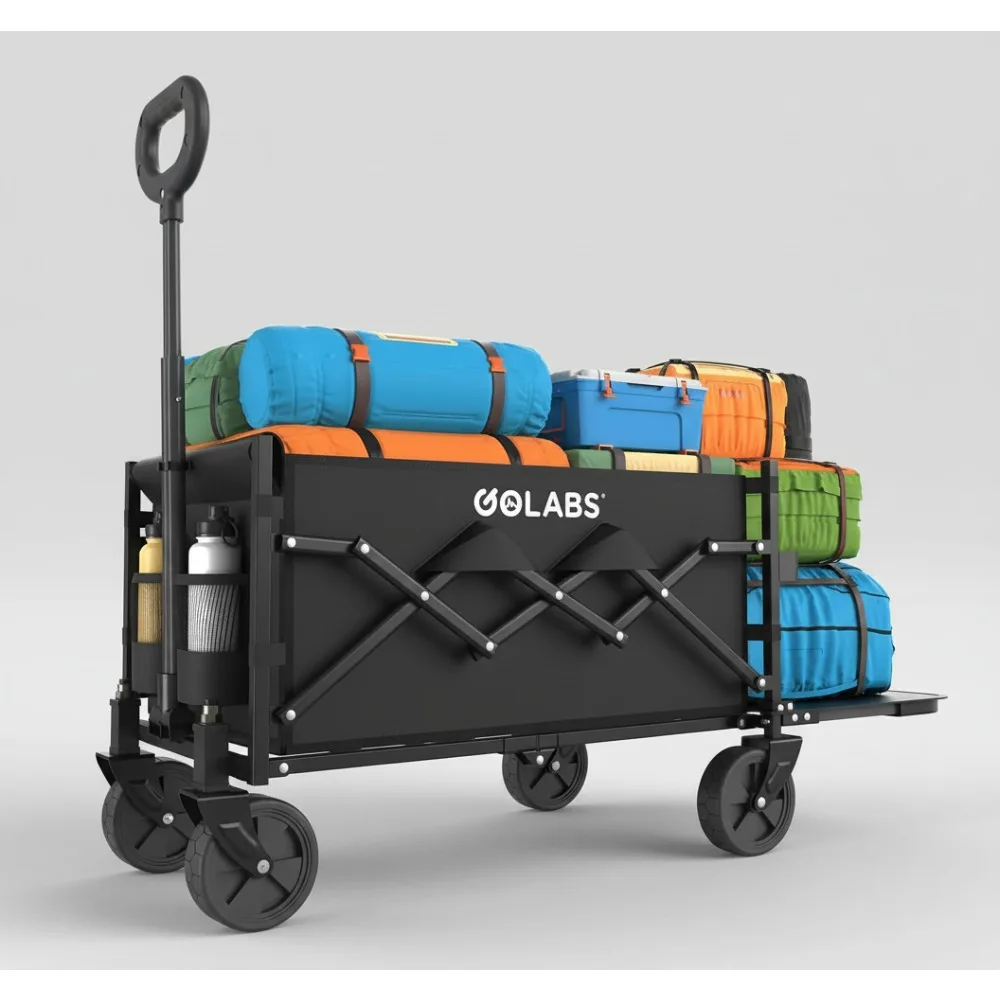 

Collapsible Wagon Cart 350lb Load Expandable Storage 100L Foldable Heavy Duty Garden Cart with Cup Holders for Outdoor Camping