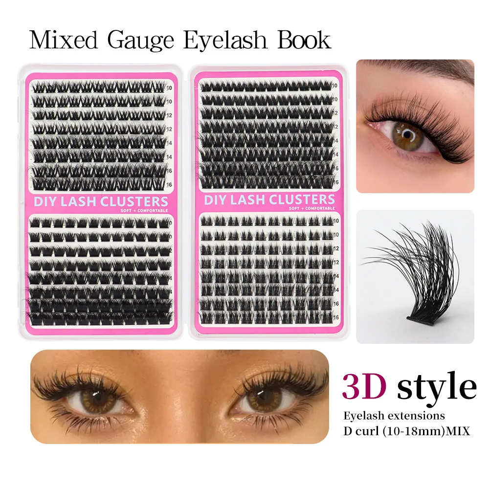 40D/60D/80D/100D grote wimpermix, zwarte stem eyeliner make-up tool, 624PCS/360PCS, wimperverlenging, getufte valse wimpers, D