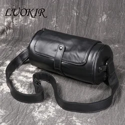 LUOKIR new men's retro leather cylindrical bag, fashionable cowhide single shoulder diagonal cross small backpack