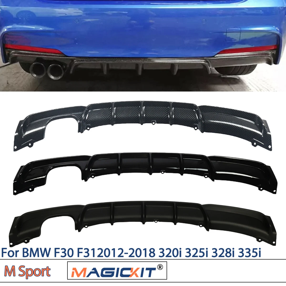 

Диффузор Magickit для BMW 3 серии F30 F31 2012 2013 2014 2015 2016-2018 задний диффузор задний бампер Lip 320i 325i 328i 335i