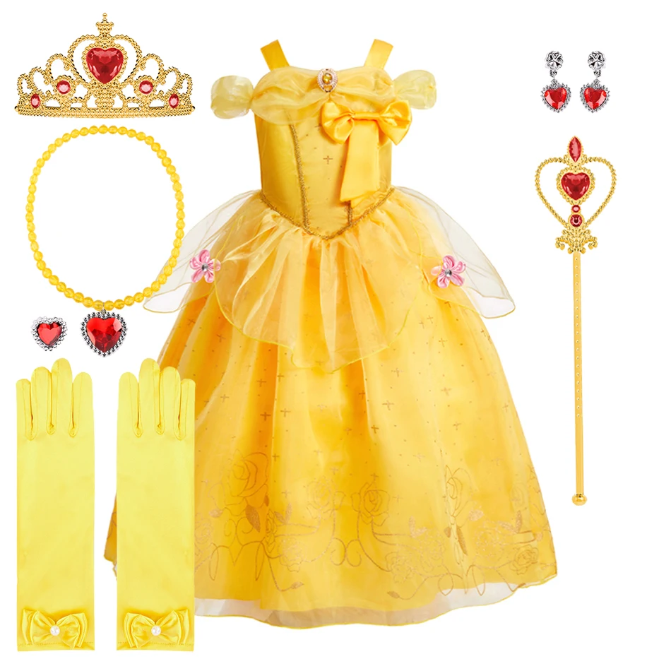 Girls Belle Dress Children Christmas Elegant Princess Costume Baby Summer Halloween Disguise Cosplay Party Fantasy 3-10 Years