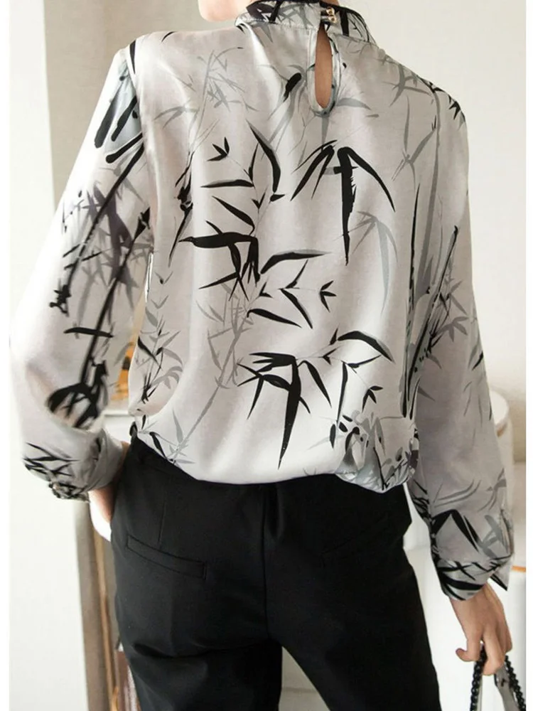 Cheongsam Long Sleeve Printing Fashion Woman Button Blouses 2022 Summer Chinese Style Top Vintage Elegant Slim Office Lady Shirt