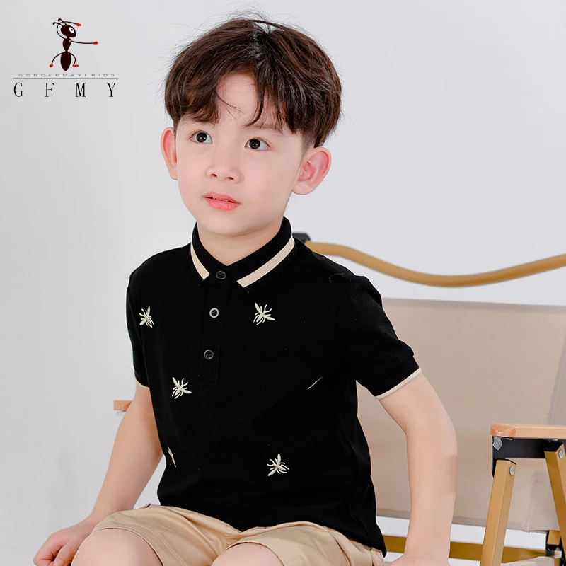 GFMY Kids Clothes Boys Polo Shirt Embroidery Short Sleeve T-shirt Turn-down Collar 4T-16T Summer Thin Cotton Children\'s Tops