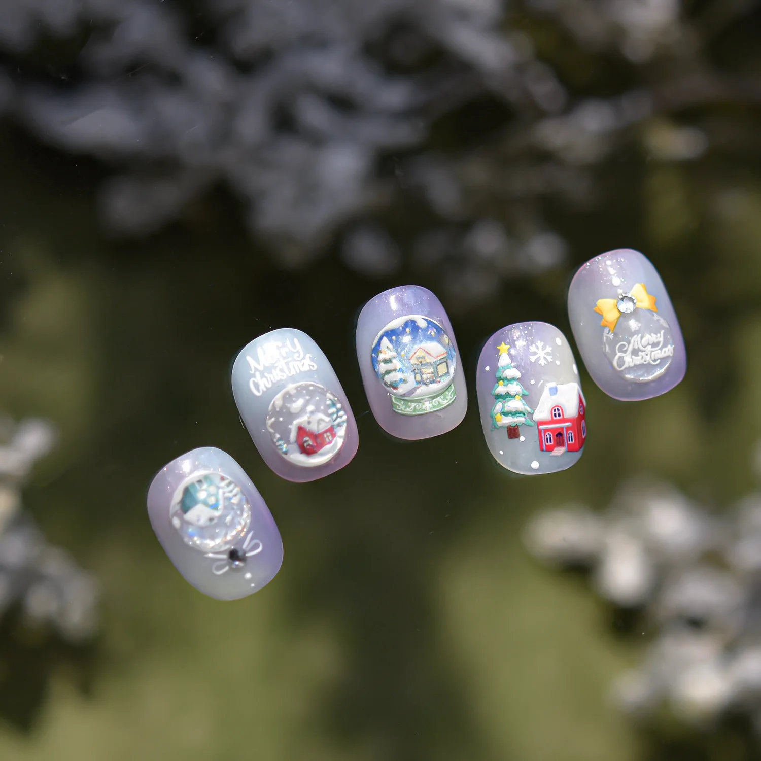 สติกเกอร์ติดเล็บลายนูน 5 มิติ ลายคริสต์มาสฤดูหนาว มนุษย์ขนมปังขิง ลูกบอลคริสตัล ตกแต่งเล็บ 3 มิติ สติกเกอร์ตกแต่งเล็บปีใหม่