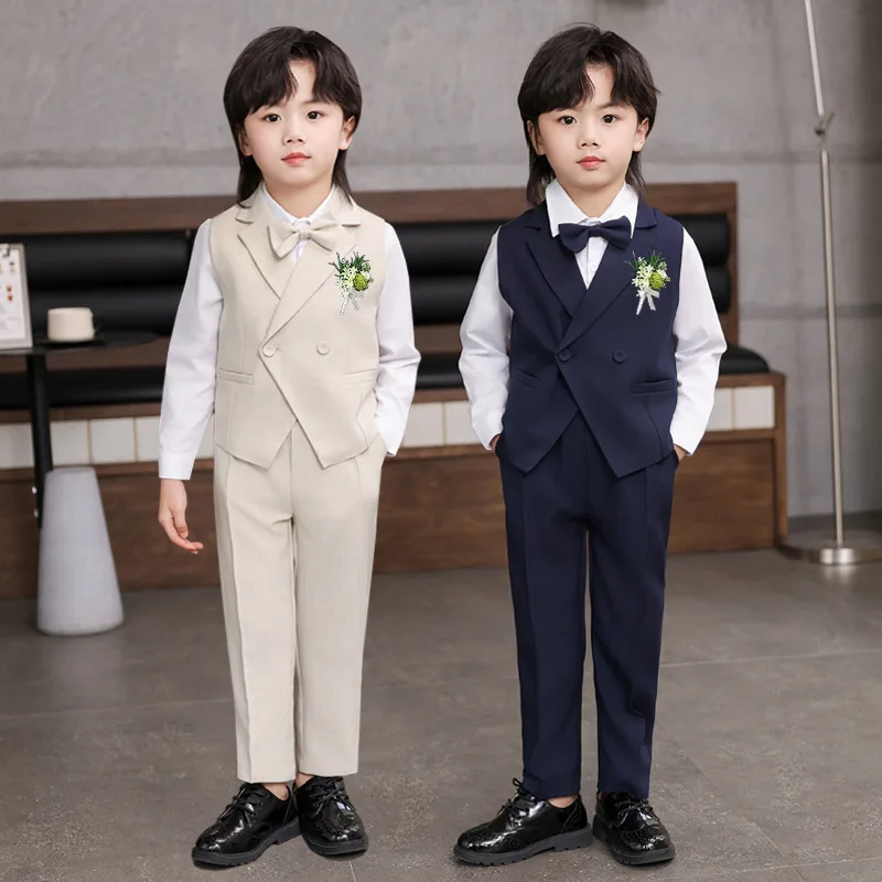 Children's Vest Suit Spring Autumn Boys Wedding Baby First Birthday  Performance Photogrpahy Costume Kids Waistcoats Pants