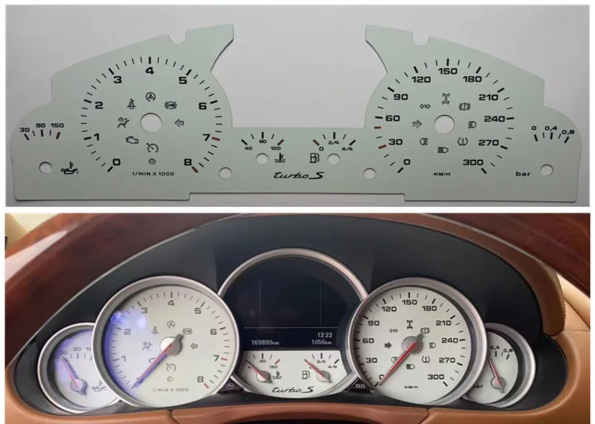 

Face Dials Set For Porsche 955 Cayenne Turbo+Turbo S/957 Turbo Gauge Cluster Face Tacho Dials 300KM/H