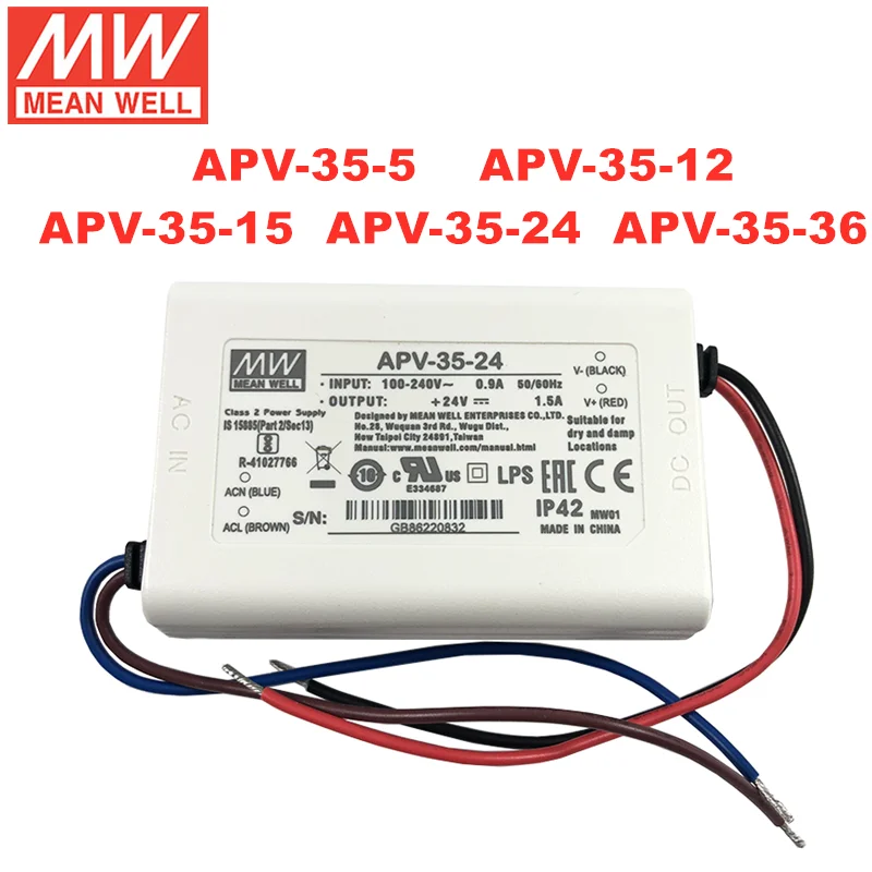 MEAN WELL APV-35 Series 25W 35W Constant Voltage Power Supply LED Driver APV-35-5 APV-35-12 APV-35-15 APV-35-24 APV-35-36