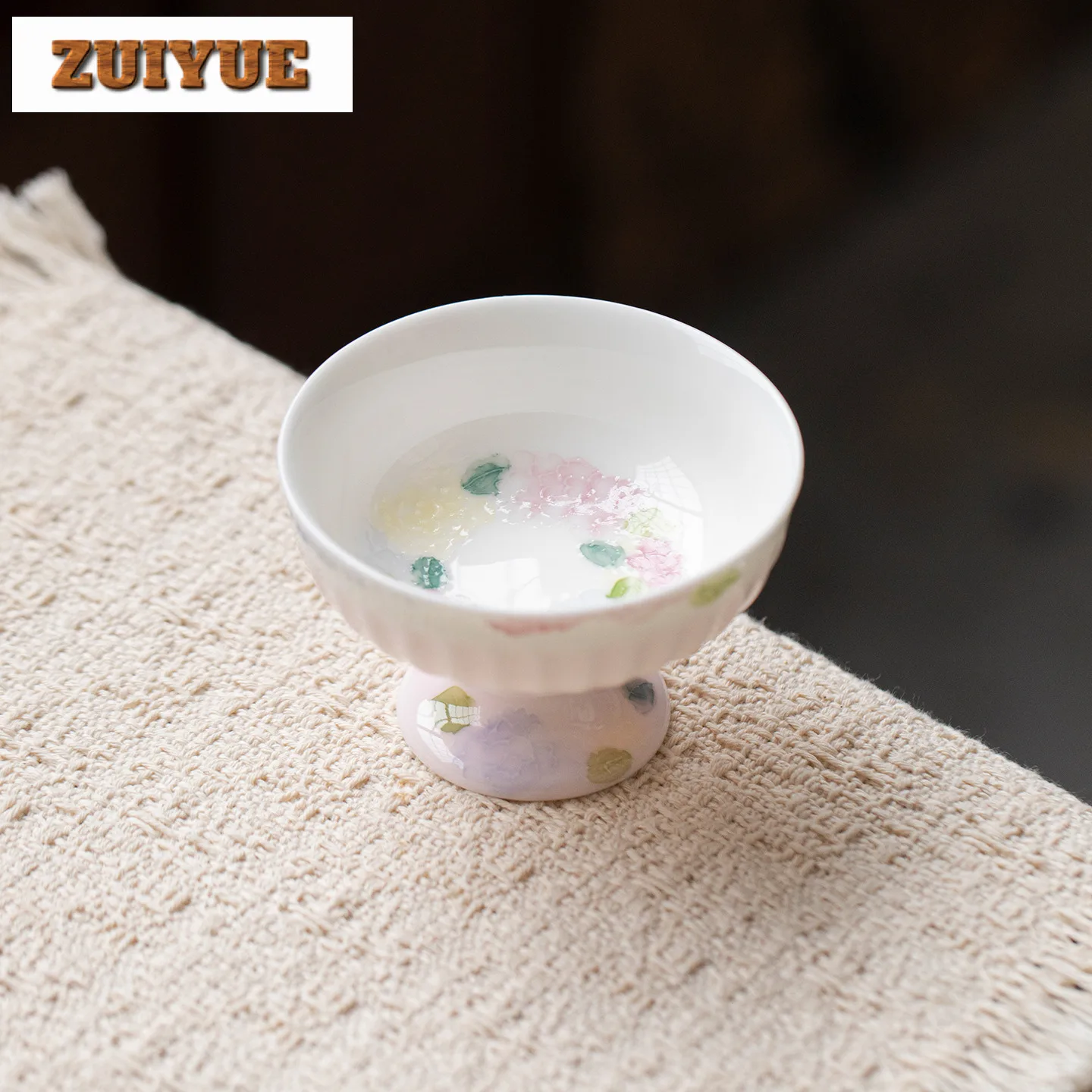 

80ml Hand-painted Floral High Foot Teacup Aesthetic Tea Bowl Tea Pair Tea-tasting Meditation Cup Jianzhan Master Cups Tea Items