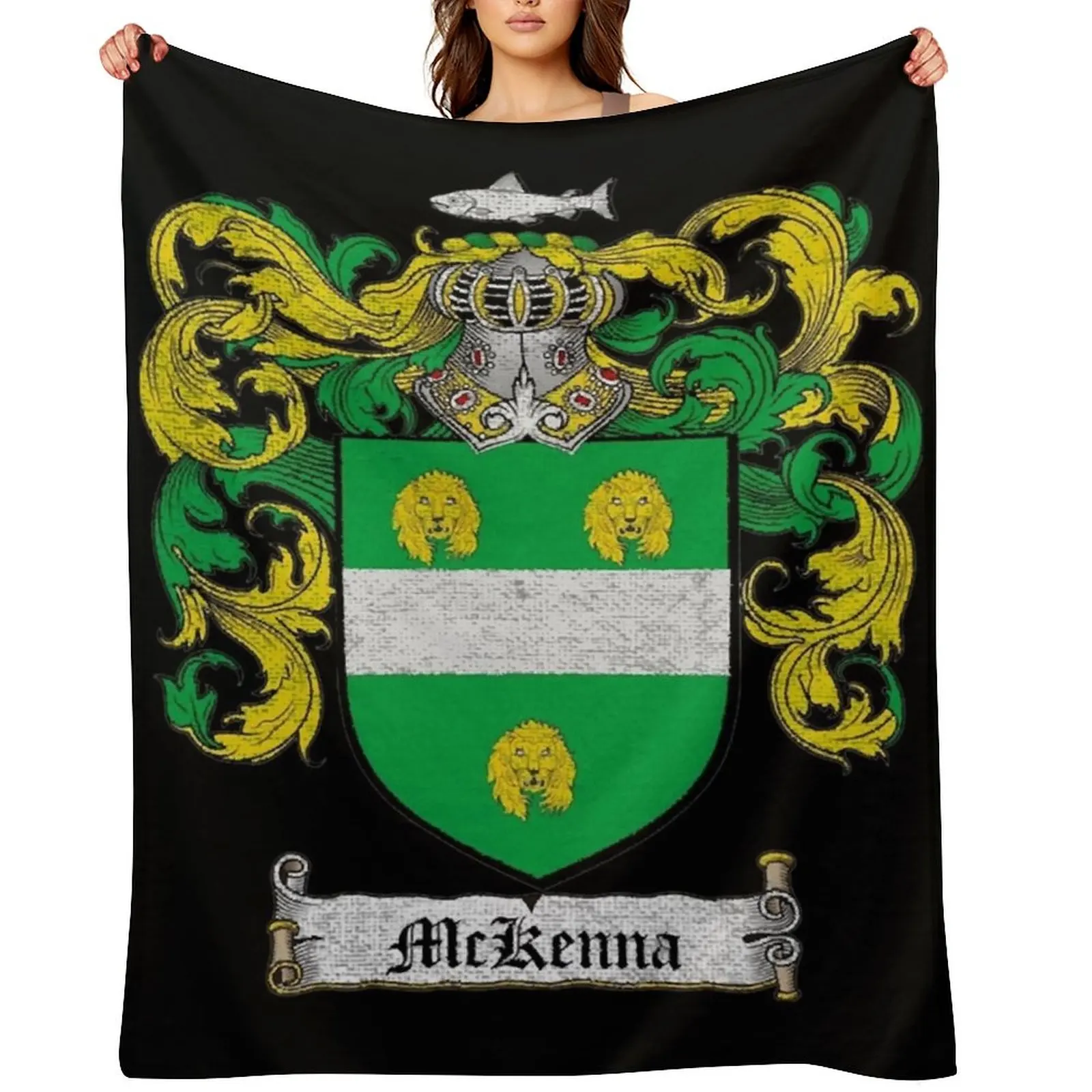 

McKenna Family Crest Scoop Throw Blanket Luxury Designer Soft Plush Plaid Picnic halloween Blankets