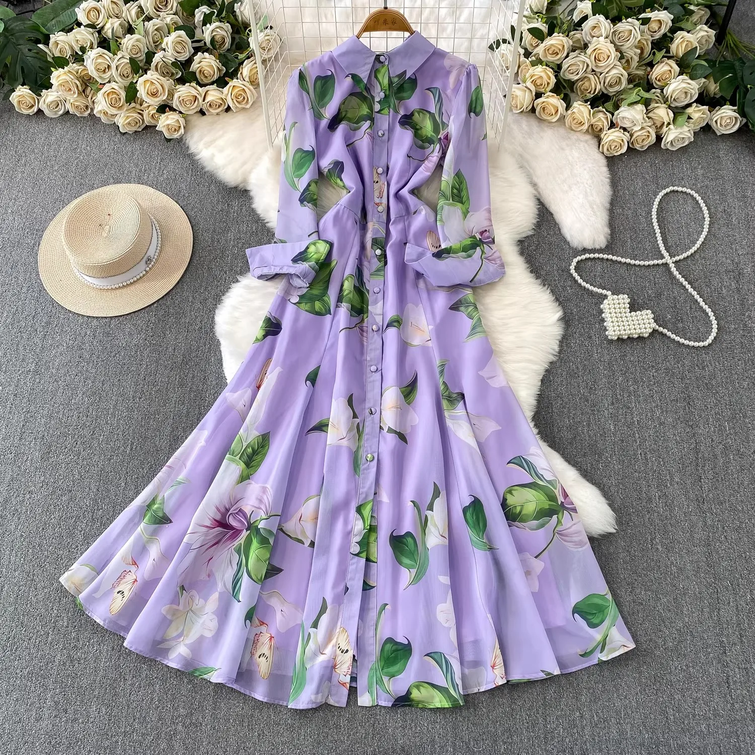 New Fashion Gorgeous Women Print Spring Autumn Turn Down Collar Single  Breasted Long Sleeve Green Shirt Beach Holiday Dresses - AliExpress  200000345