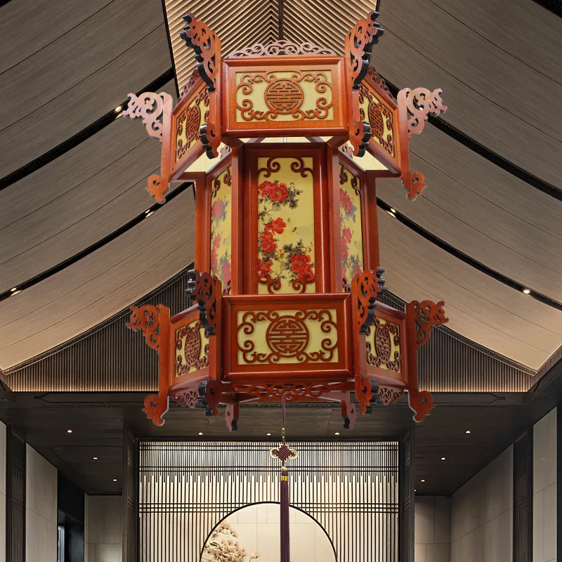 Chinese lantern palace lamp solid wood antique outdoor sheepskin inn restaurant restaurant decoration