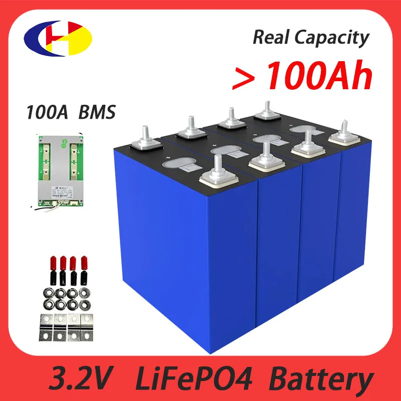 4PCS3.2V Lifepo4 Battery 100Ah 105Ah full capacity Deep Cycle Lithium Iron Phosphate  for 12V 24V 48V Solar sistem battery pack